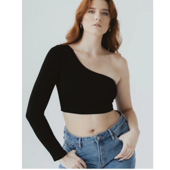 Klassy Network black one shoulder ribbed crop top szXL - Picture 12 of 12